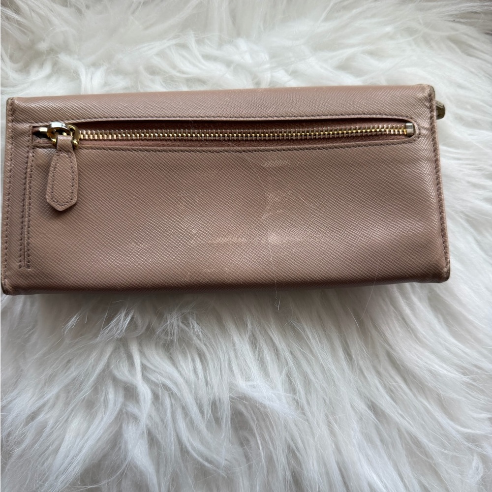 Prada Pink-Beige Saffiano Leather Flap Continental Wallet with Gold Logo - Picture 2 of 8